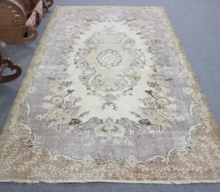 トルコ ヴィンテージラグ A118 超大判 定番 レア ベージュ カーキ グレー