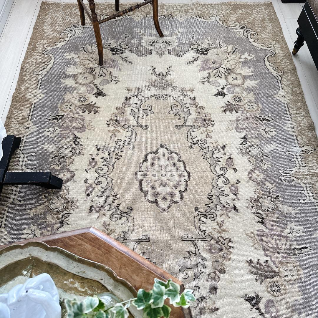 トルコ ヴィンテージラグ A118 超大判 定番 レア ベージュ カーキ グレー