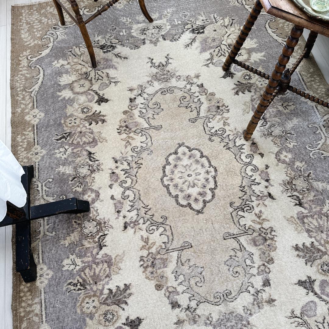 トルコ ヴィンテージラグ A118 超大判 定番 レア ベージュ カーキ グレー