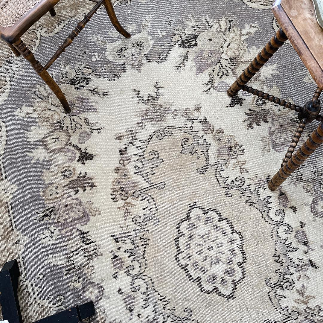 トルコ ヴィンテージラグ A118 超大判 定番 レア ベージュ カーキ グレー