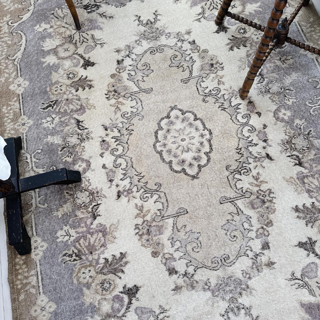 トルコ ヴィンテージラグ A118 超大判 定番 レア ベージュ カーキ グレー
