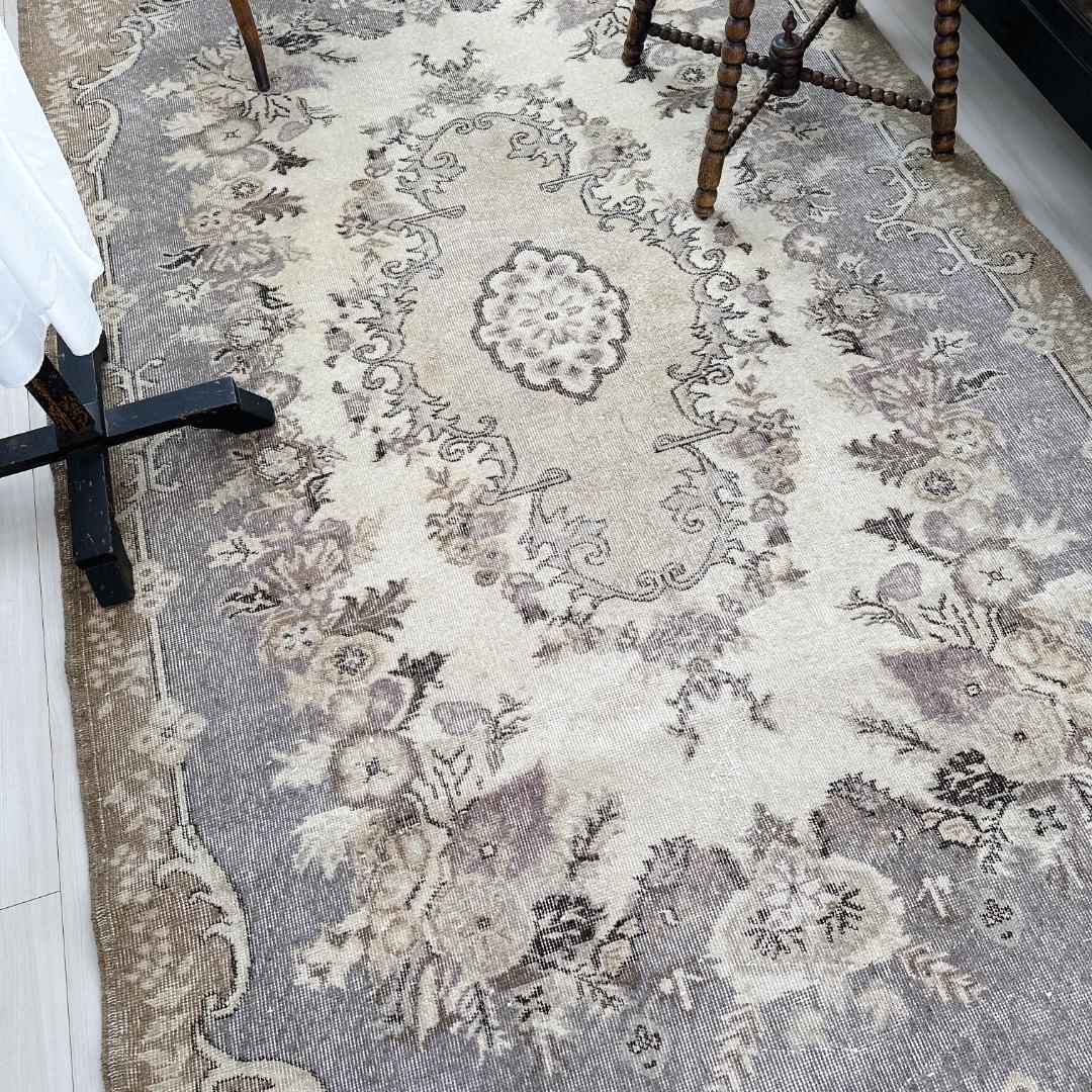 トルコ ヴィンテージラグ A118 超大判 定番 レア ベージュ カーキ グレー