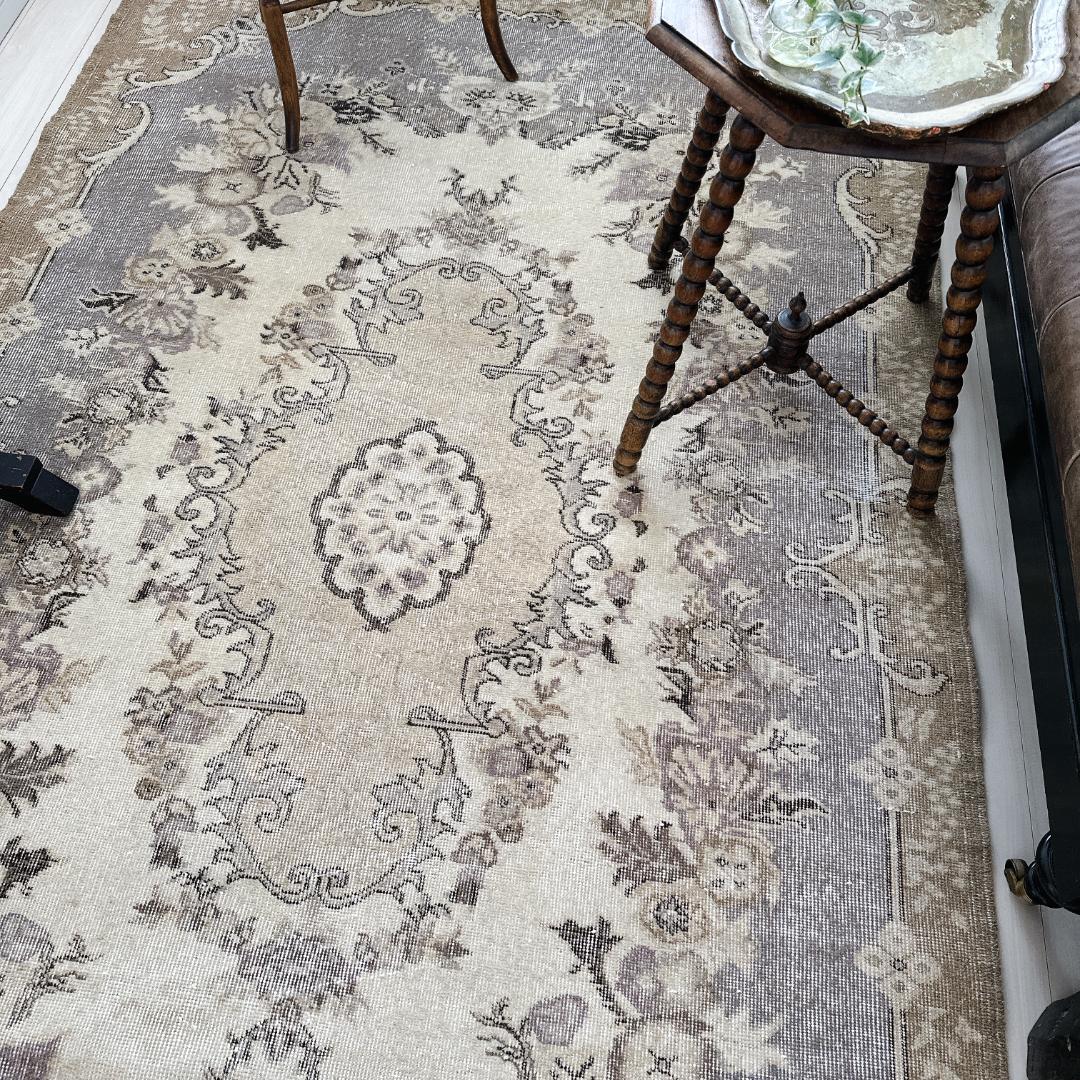 トルコ ヴィンテージラグ A118 超大判 定番 レア ベージュ カーキ グレー