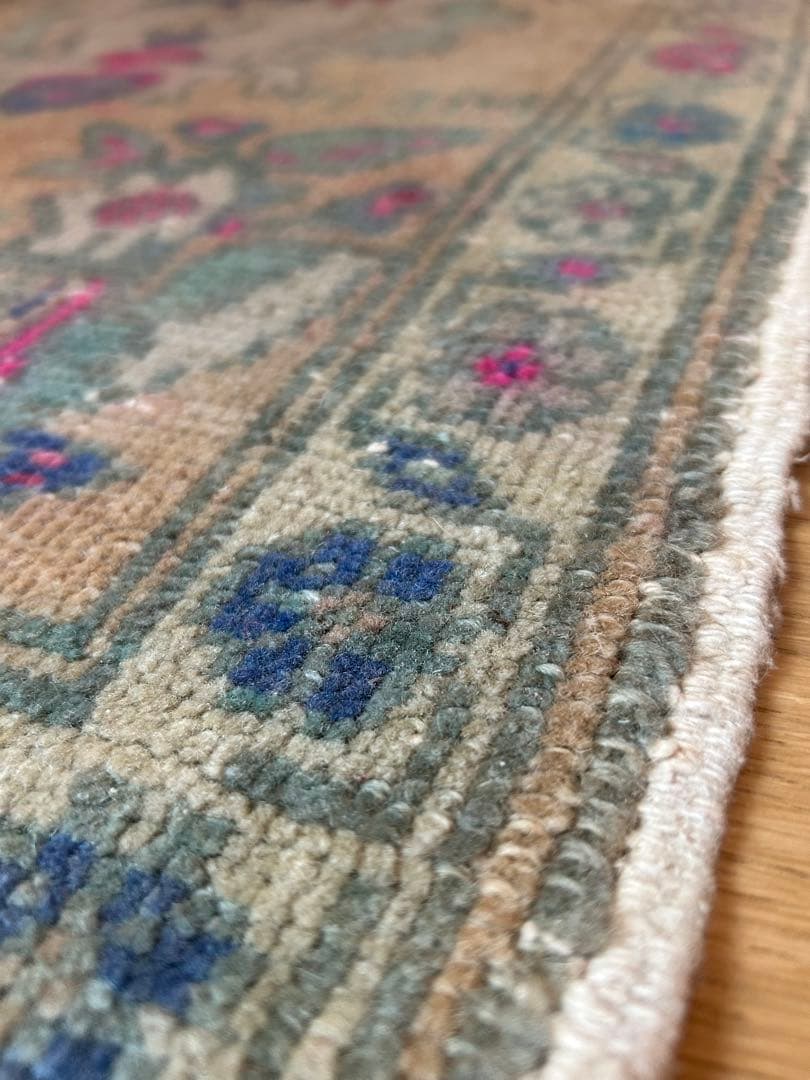 トライバルデザイン ウールラグ 約50×103cm ヴィンテージラグ