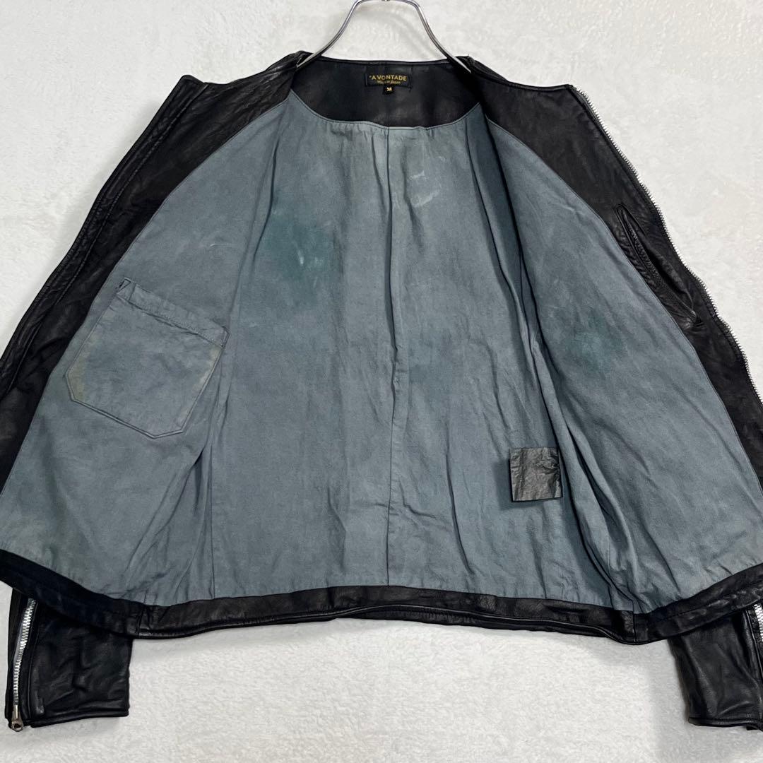 『アボンタージ』レザージャケット ノーカラー ダブルジップアップ ブラック