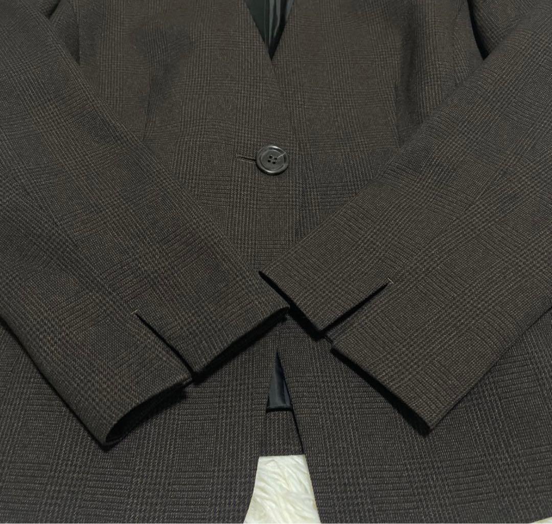 美品2L【LIPLIA 洗えるストレッチセットアップ対応 ウール調ノーカラーJK