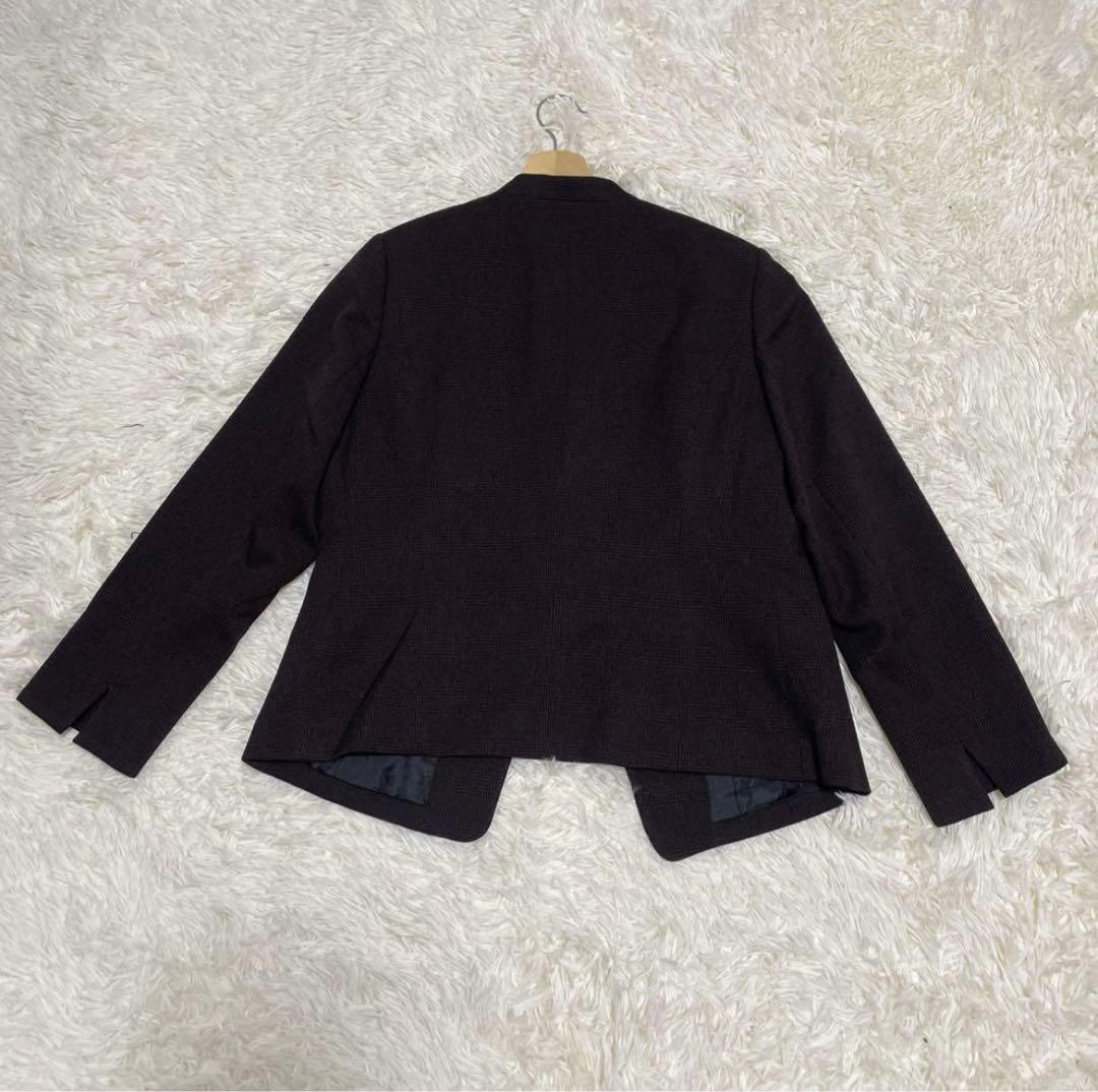 美品2L【LIPLIA 洗えるストレッチセットアップ対応 ウール調ノーカラーJK