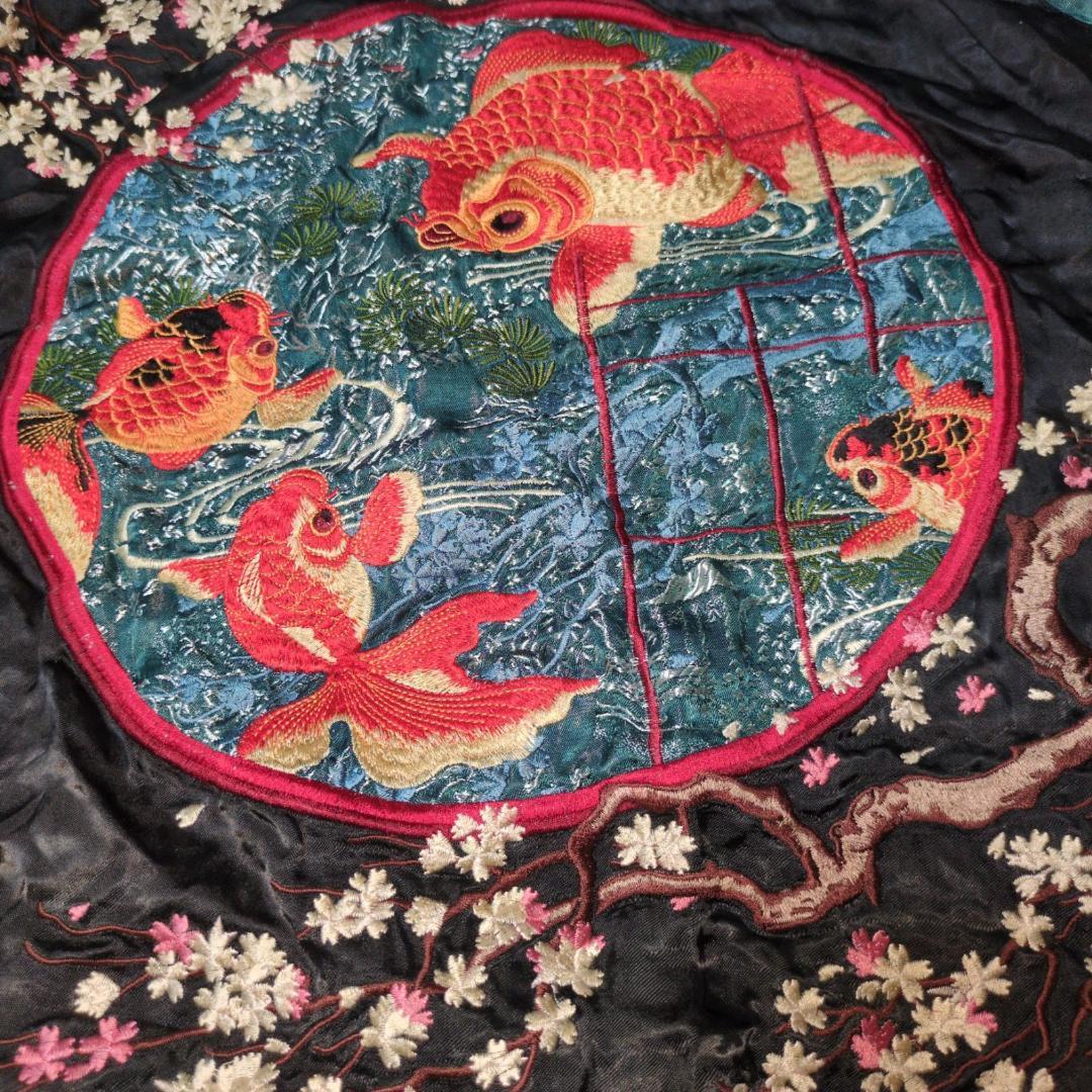 【花旅楽団】XL☆和柄スカジャン☆桜金魚鉢柄☆刺繍☆リバーシブル