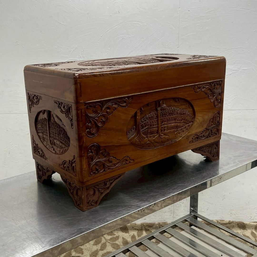 楠材つづら アンティーク 収納ボックス 木製 彫刻 収納箱 W800