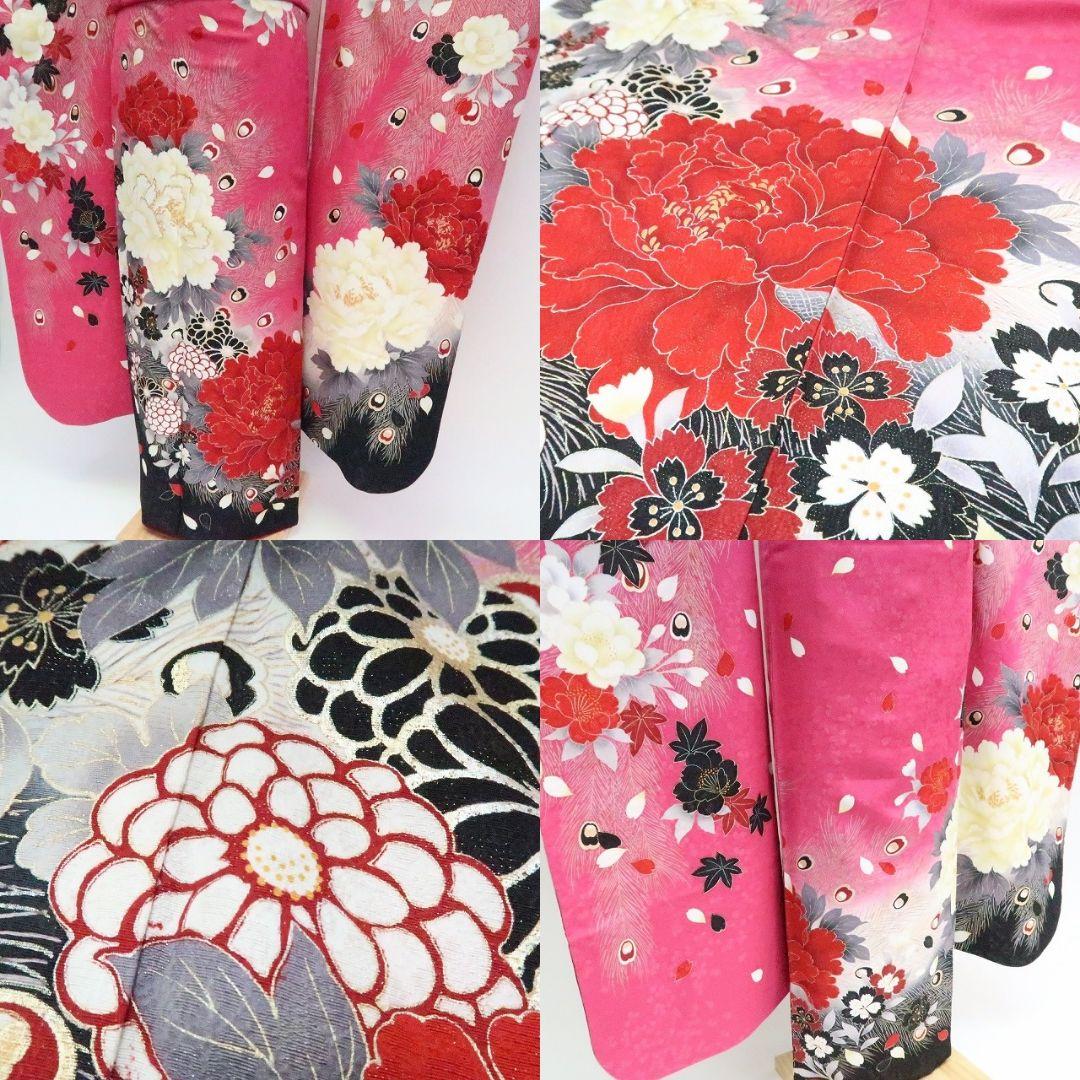 ｍ2182＊美品 正絹 牡丹 刺繍 トール 手縫い仕立て 振袖・襦袢2点セット