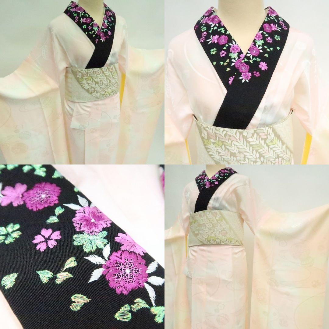 ｍ2182＊美品 正絹 牡丹 刺繍 トール 手縫い仕立て 振袖・襦袢2点セット