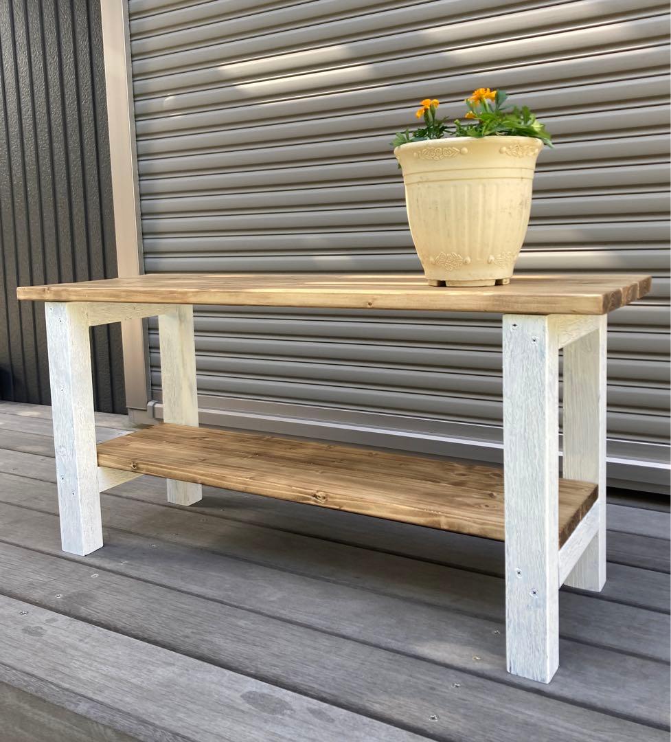 値下げ！新作☆古材風スツールベンチ兼飾り棚☆スノーホワイト×ジャコビアン