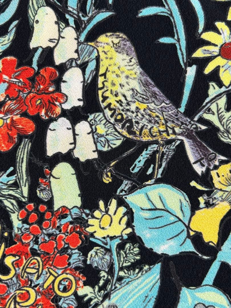 着物　振袖　Tsumori Chisato 黒地 鳥　リス　花 ポリエステル