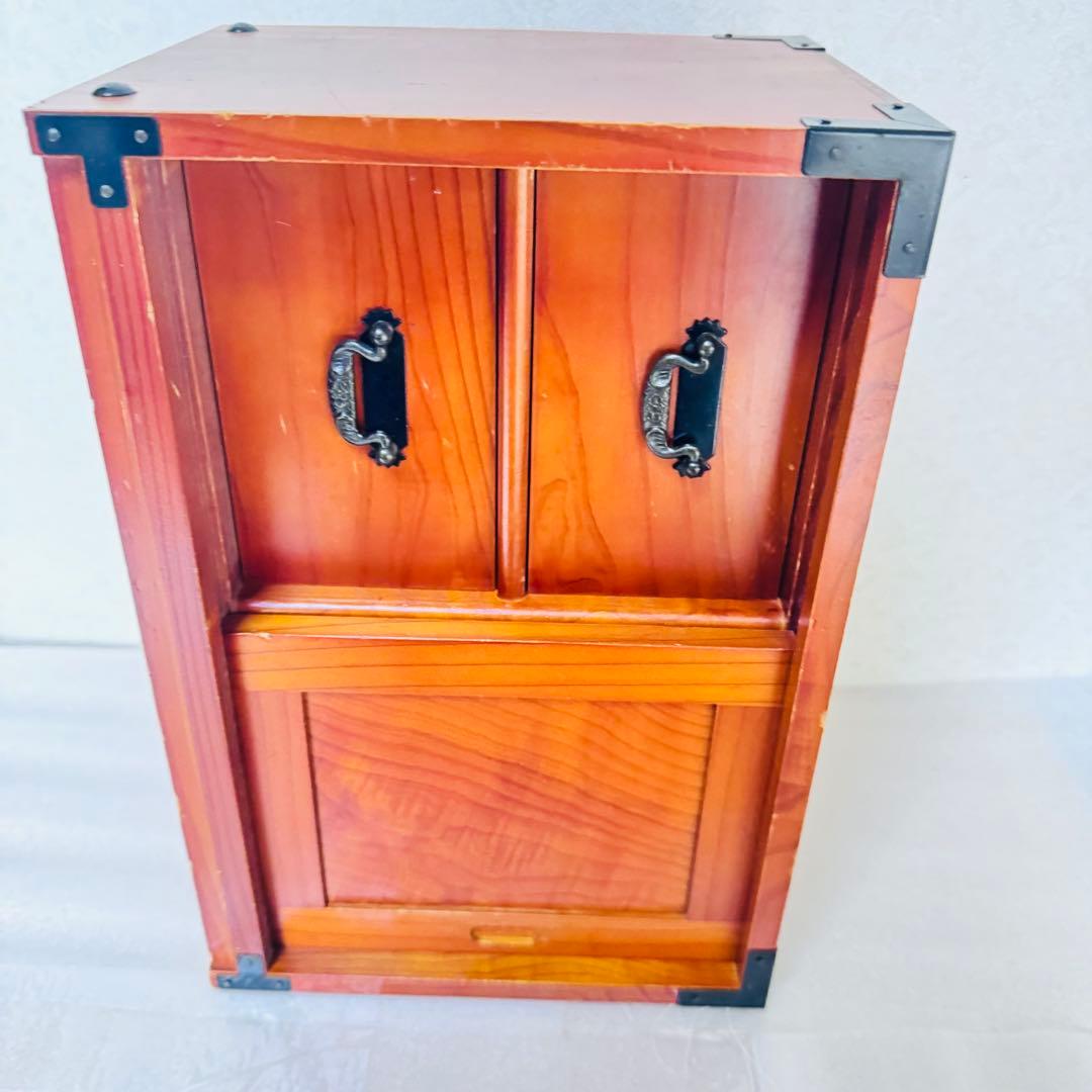 美品 天然木 小箪笥 3段 卓上収納 内装・縁起の良い赤 時代家具 アンティーク