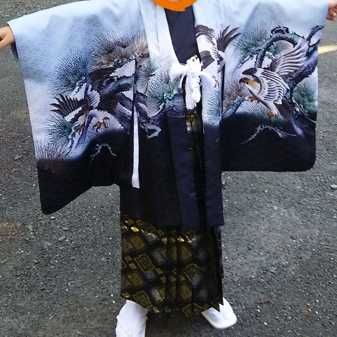 黒地に鷹の柄　七五三５歳男の子着物セット