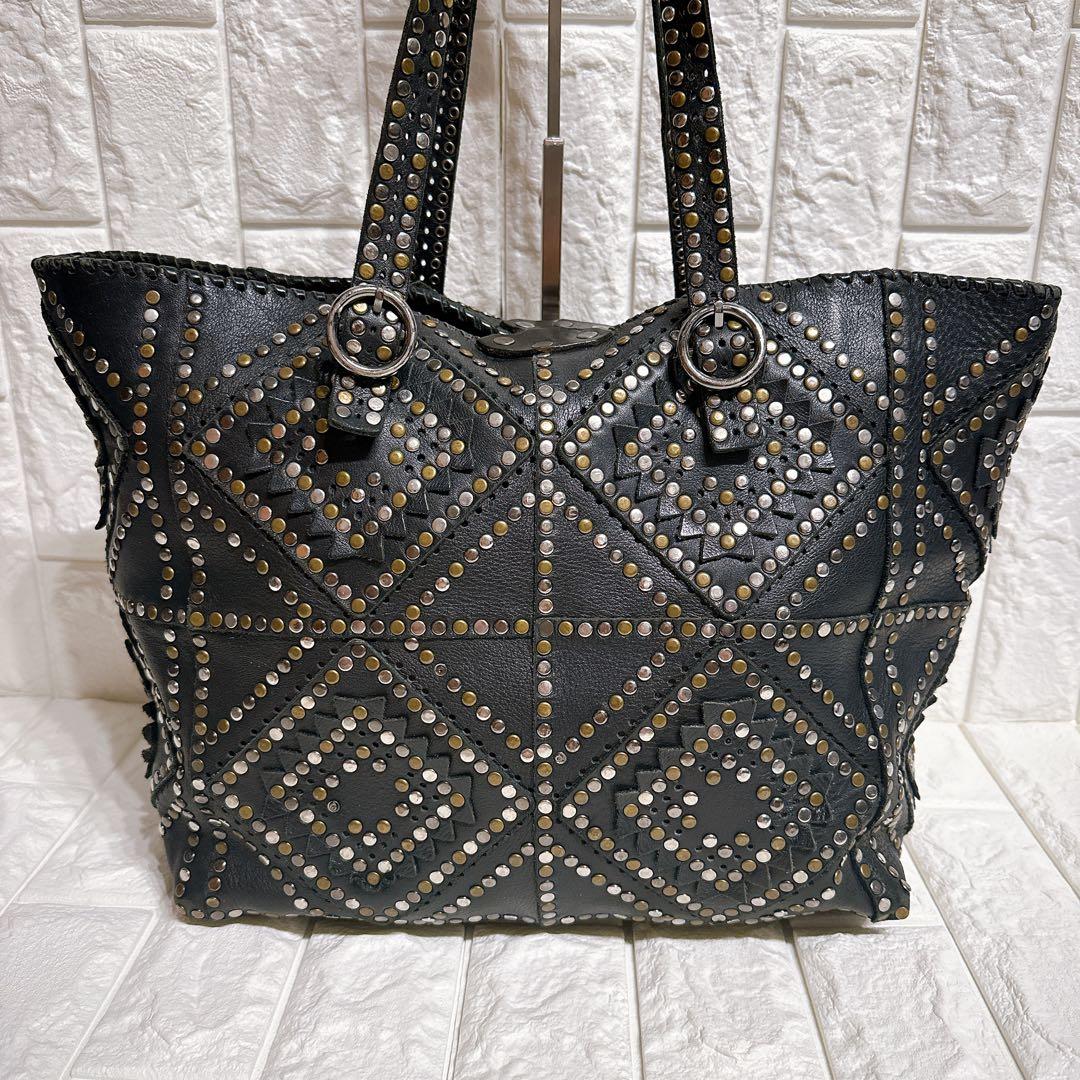 希少 ジャマンピュエッシュ トートバッグ オールレザー スタッズ ブラック A4