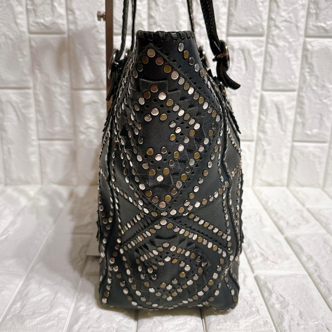 希少 ジャマンピュエッシュ トートバッグ オールレザー スタッズ ブラック A4