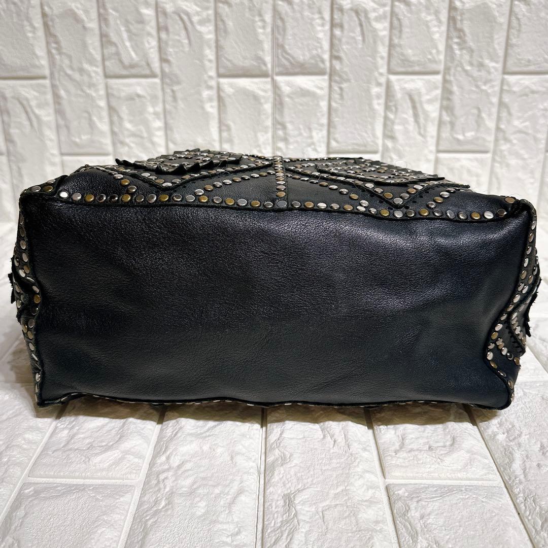 希少 ジャマンピュエッシュ トートバッグ オールレザー スタッズ ブラック A4