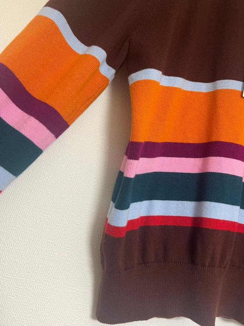 キャバン　コットンカシミヤ マルチボーダークルーネックプルオーバー　ブラウン系