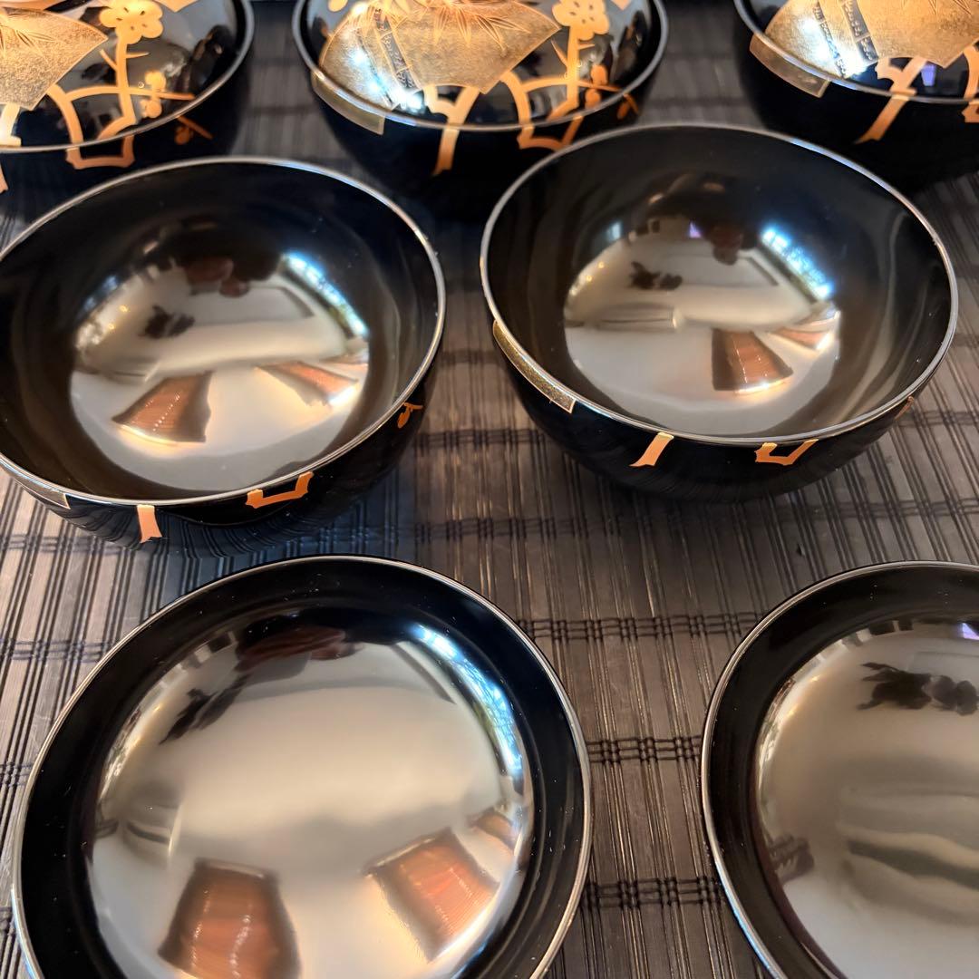 【未使用保管品】輪島塗 【天然木製 本漆塗】金彩蒔絵 松竹梅 吸物椀 5客