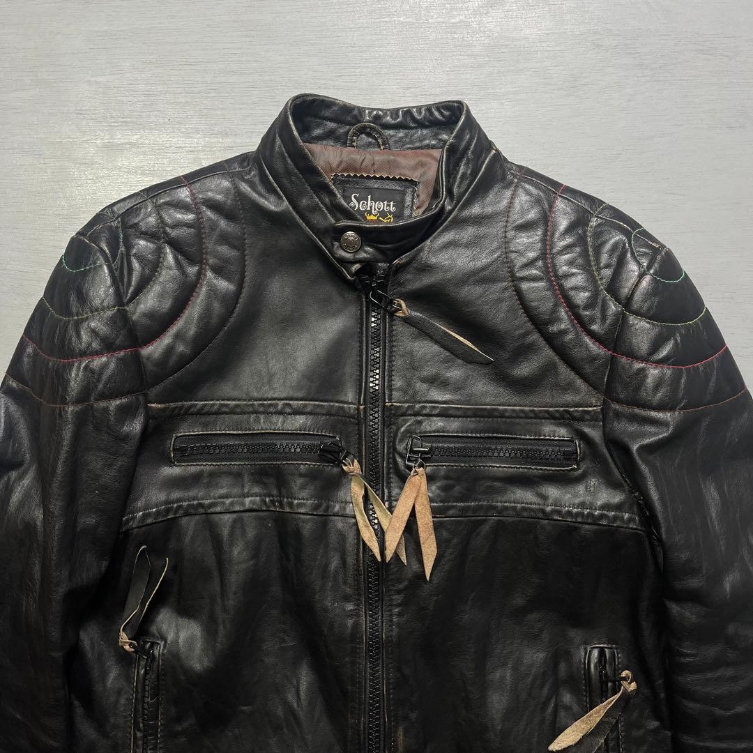 Schott シングルライダースジャケット　牛革　オールレザー　ステッチ　黒　S