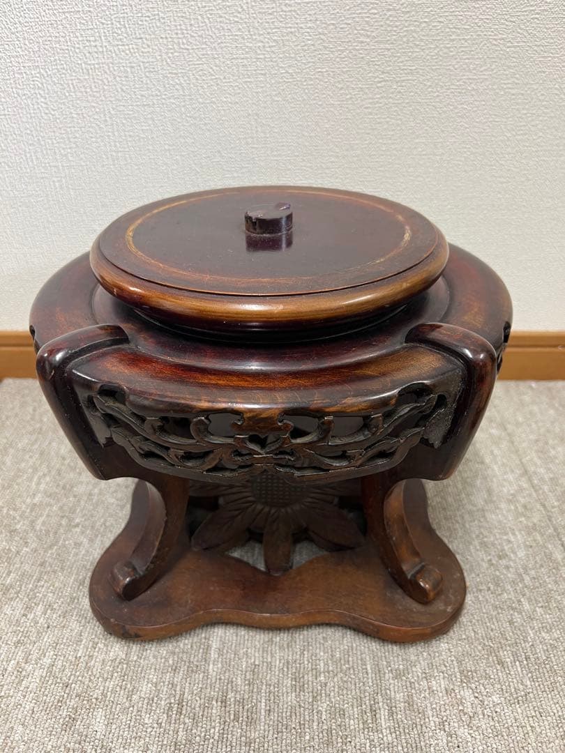 極上　筆筒　泉舟在銘　紫檀台　文房具 （台込の重さ）/3490g