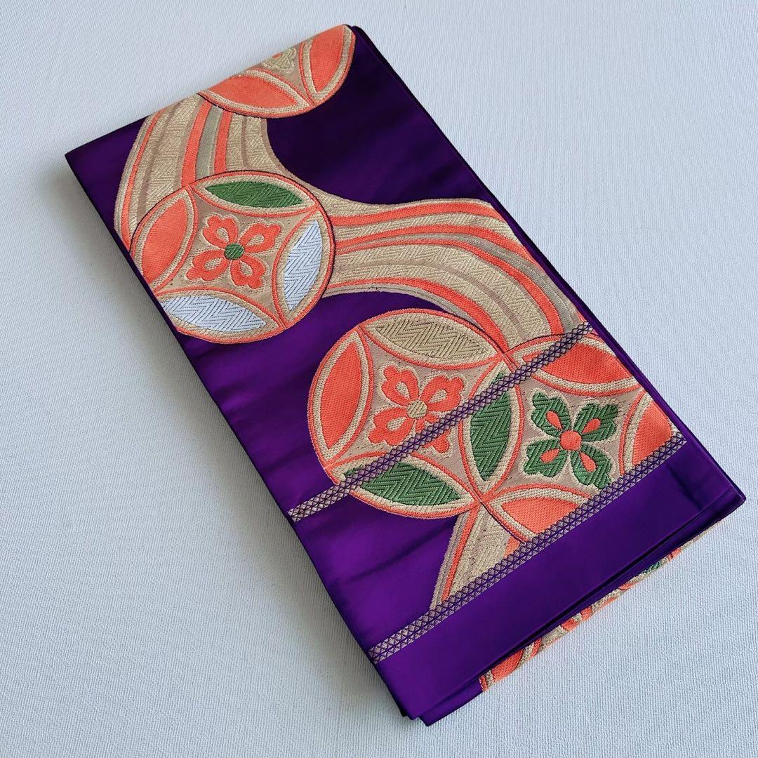 美品フルセット　七五三　7歳女の子　豪華刺繡　金糸　金プリント　紫袋帯7073