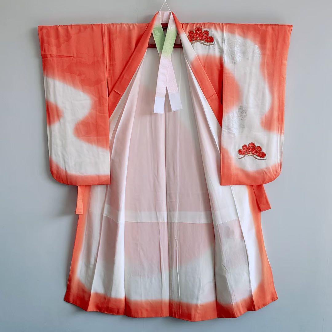 美品フルセット　七五三　7歳女の子　豪華刺繡　金糸　金プリント　紫袋帯7073