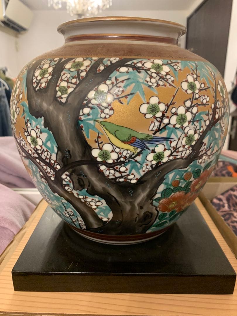 九谷焼 美泉 陶器 花瓶 【木箱付き】