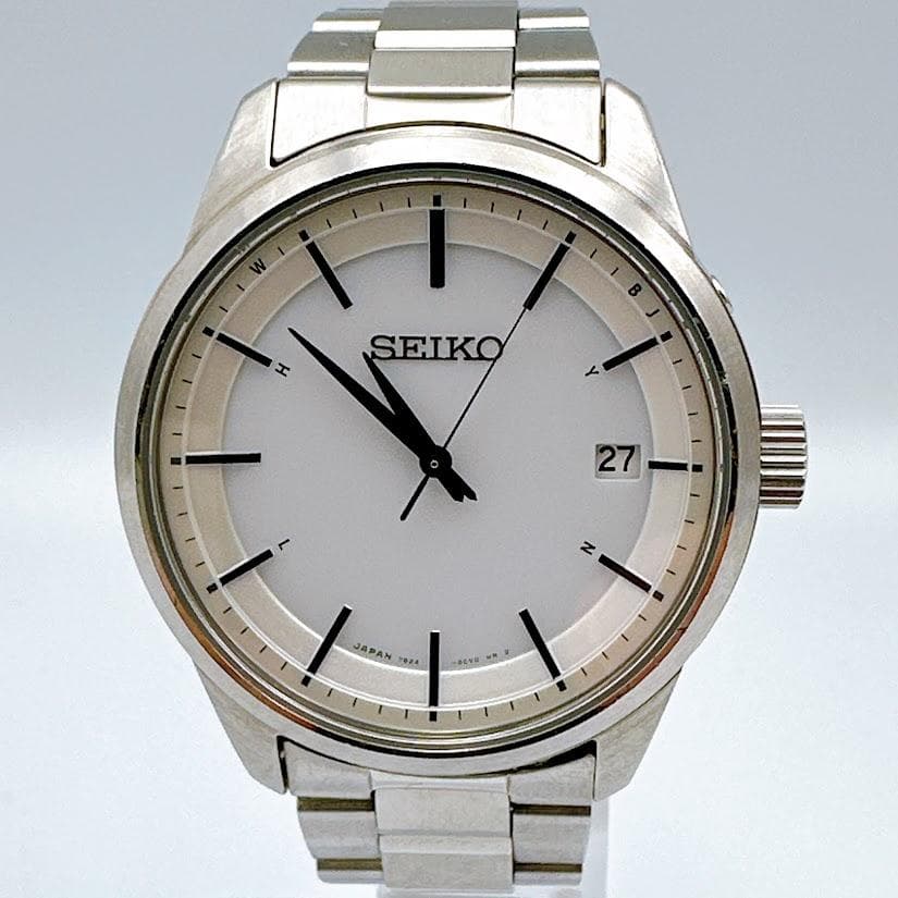 セイコー ソーラー電波 メンズ腕時計 ホワイト 7B24-0BR0 動作良好