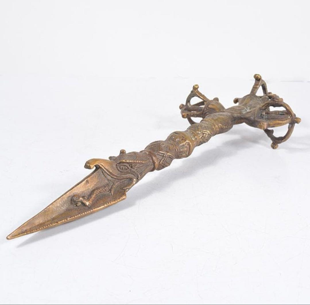 チベット密教法具　古銅鍍金 金剛杭　プルパ　骨董　アンティーク