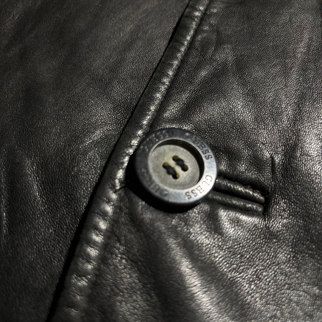 90s - GUESS レザージャケット　革ジャン　レザーカーコート　黒　羊革