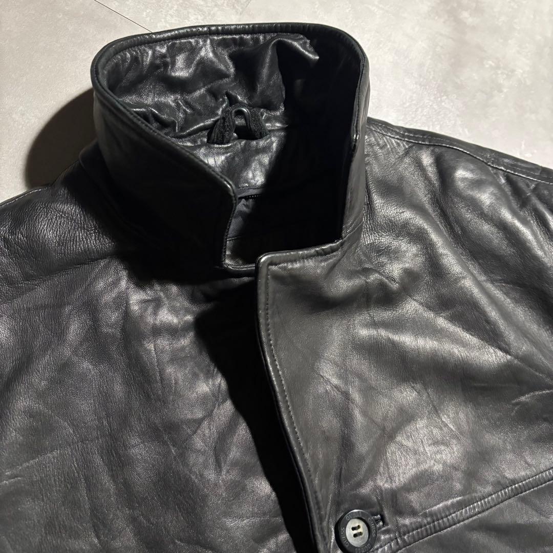 90s - GUESS レザージャケット　革ジャン　レザーカーコート　黒　羊革