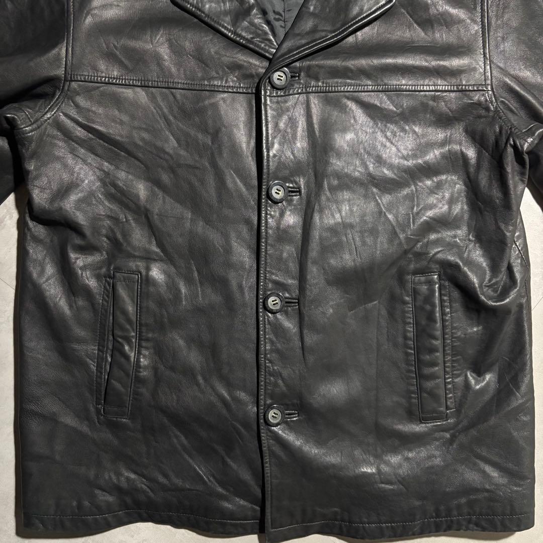 90s - GUESS レザージャケット　革ジャン　レザーカーコート　黒　羊革