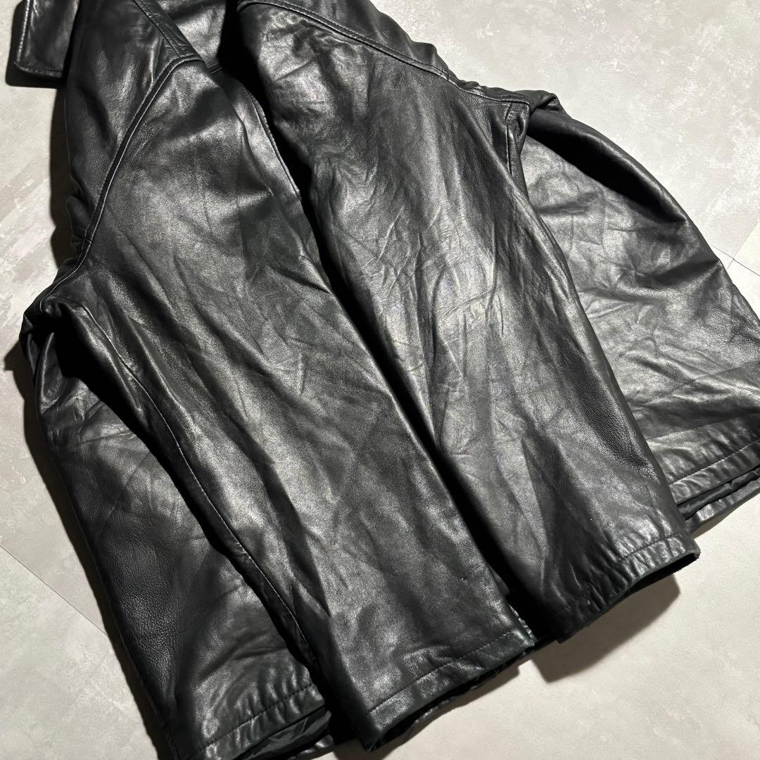 90s - GUESS レザージャケット　革ジャン　レザーカーコート　黒　羊革