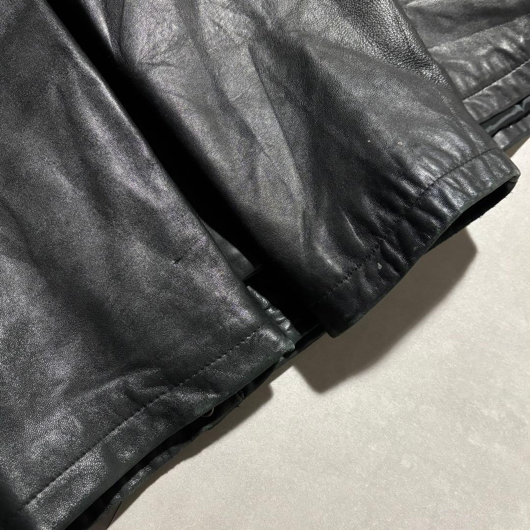 90s - GUESS レザージャケット　革ジャン　レザーカーコート　黒　羊革