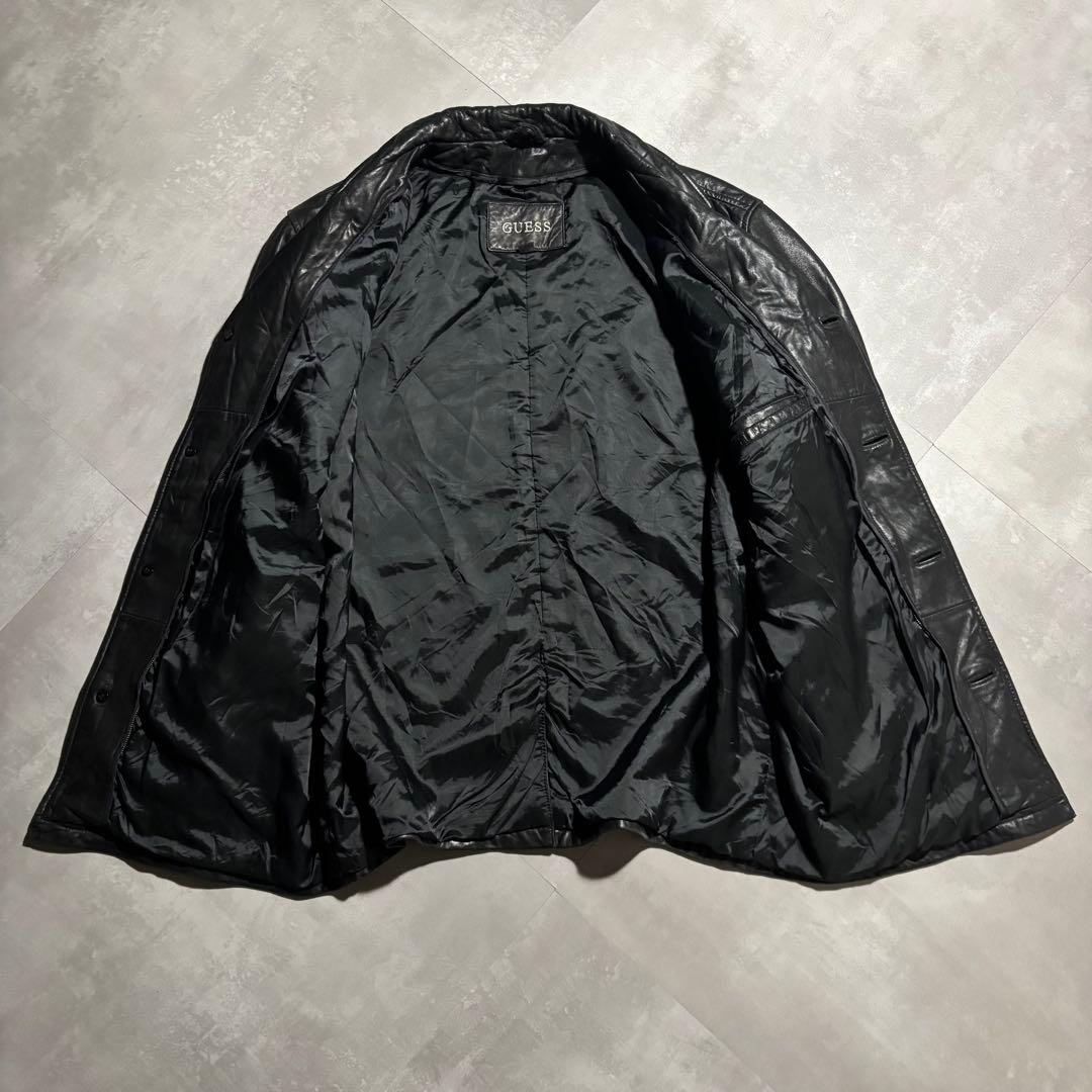 90s - GUESS レザージャケット　革ジャン　レザーカーコート　黒　羊革