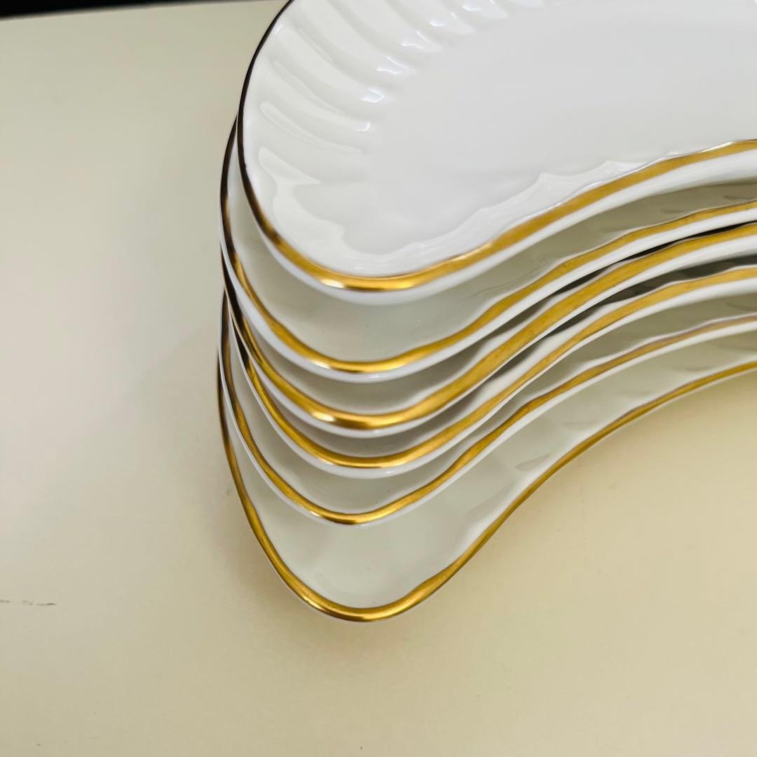 ロイヤルウースター  白磁　金彩　クレセント  ハーフムーン　プレート　６枚