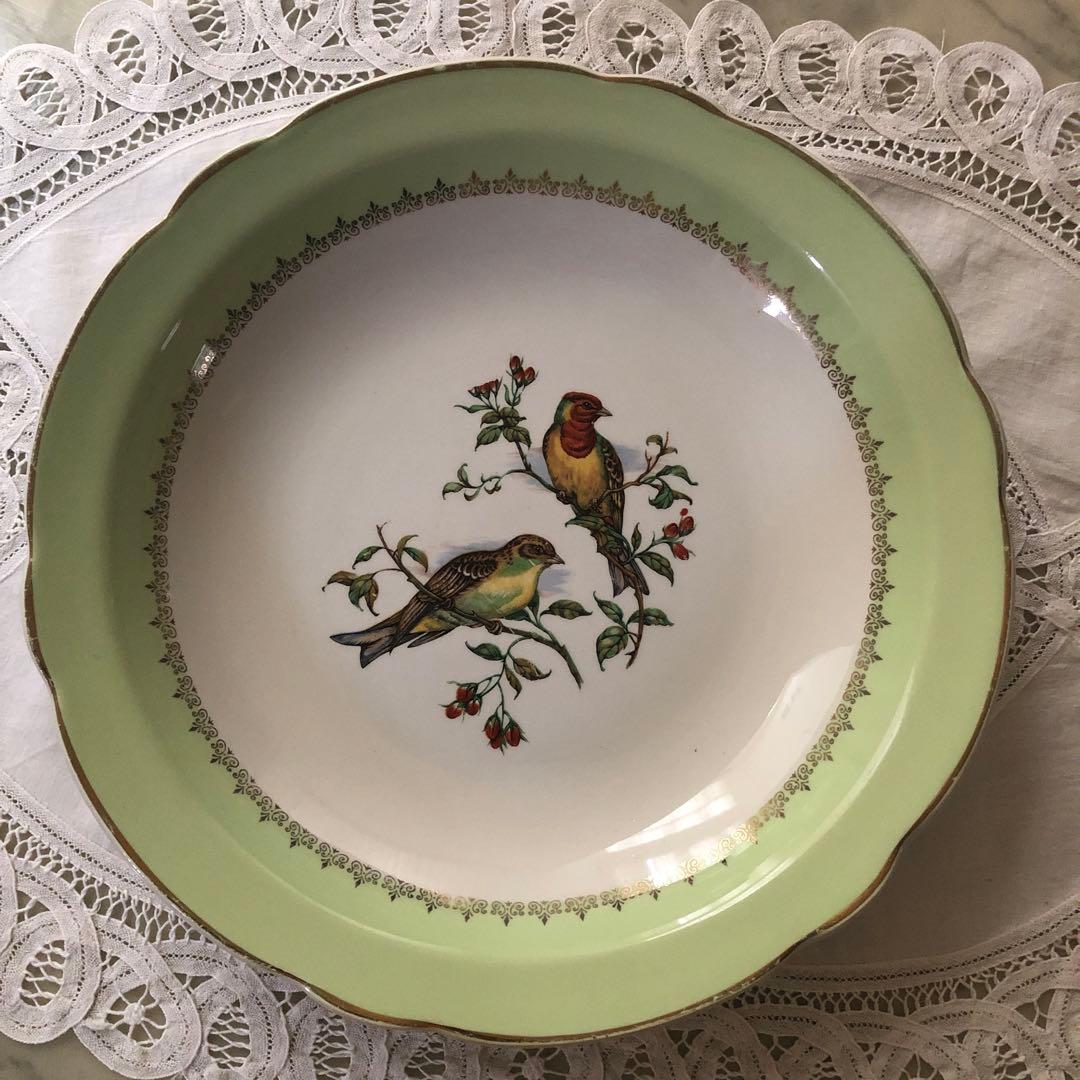 フランス　アンティーク　ヴィンテージ　リュネヴィル　大皿　花リム　鳥