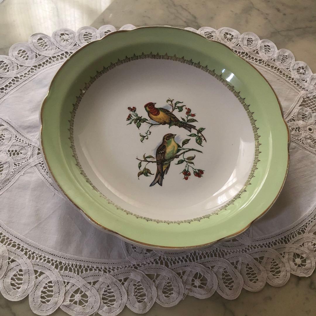 フランス　アンティーク　ヴィンテージ　リュネヴィル　大皿　花リム　鳥