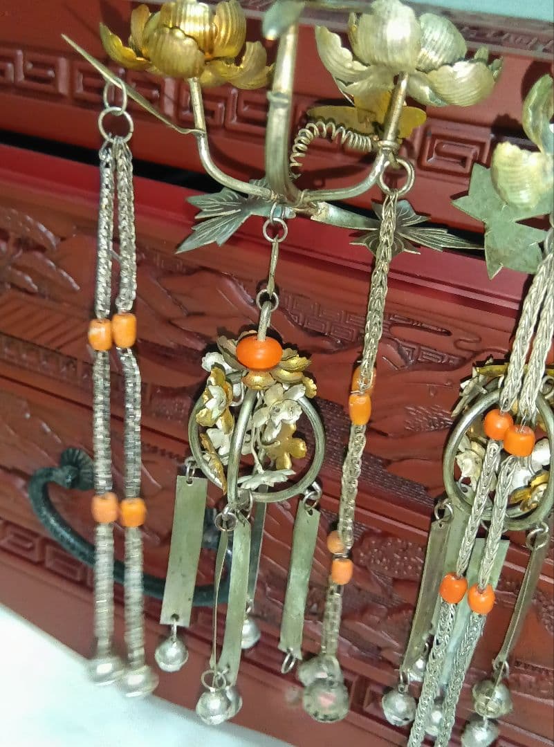 アンティーク　銀びら　かんざし　色々とかんざし入れ　日本髪　珊瑚