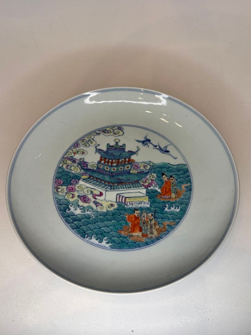 中国 清代 大清雍正年製 海屋添寿図 色絵皿 骨董品 コレクション