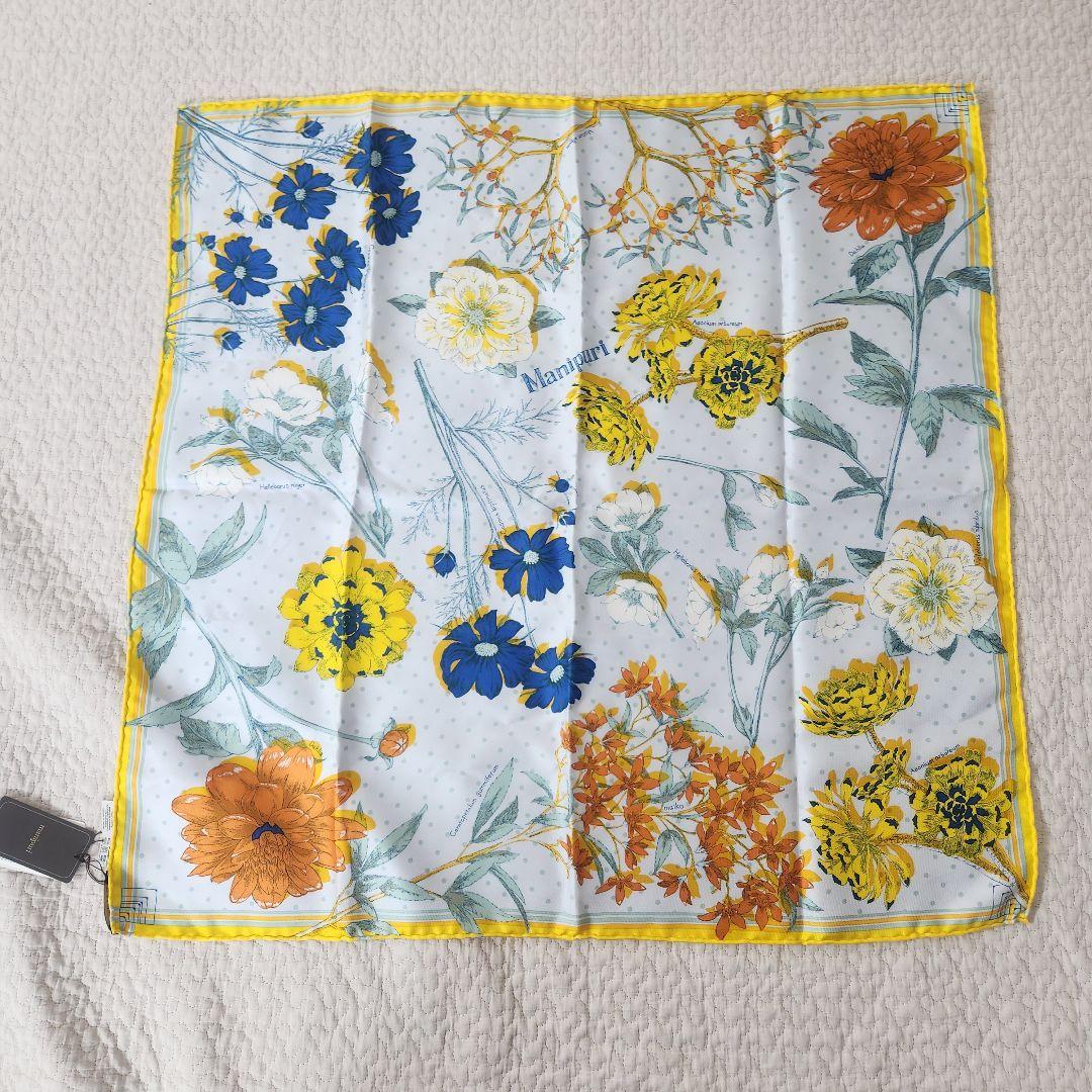 未使用タグ付き★manipuri マニプリ　スカーフ　シルク　絹　春夏　花