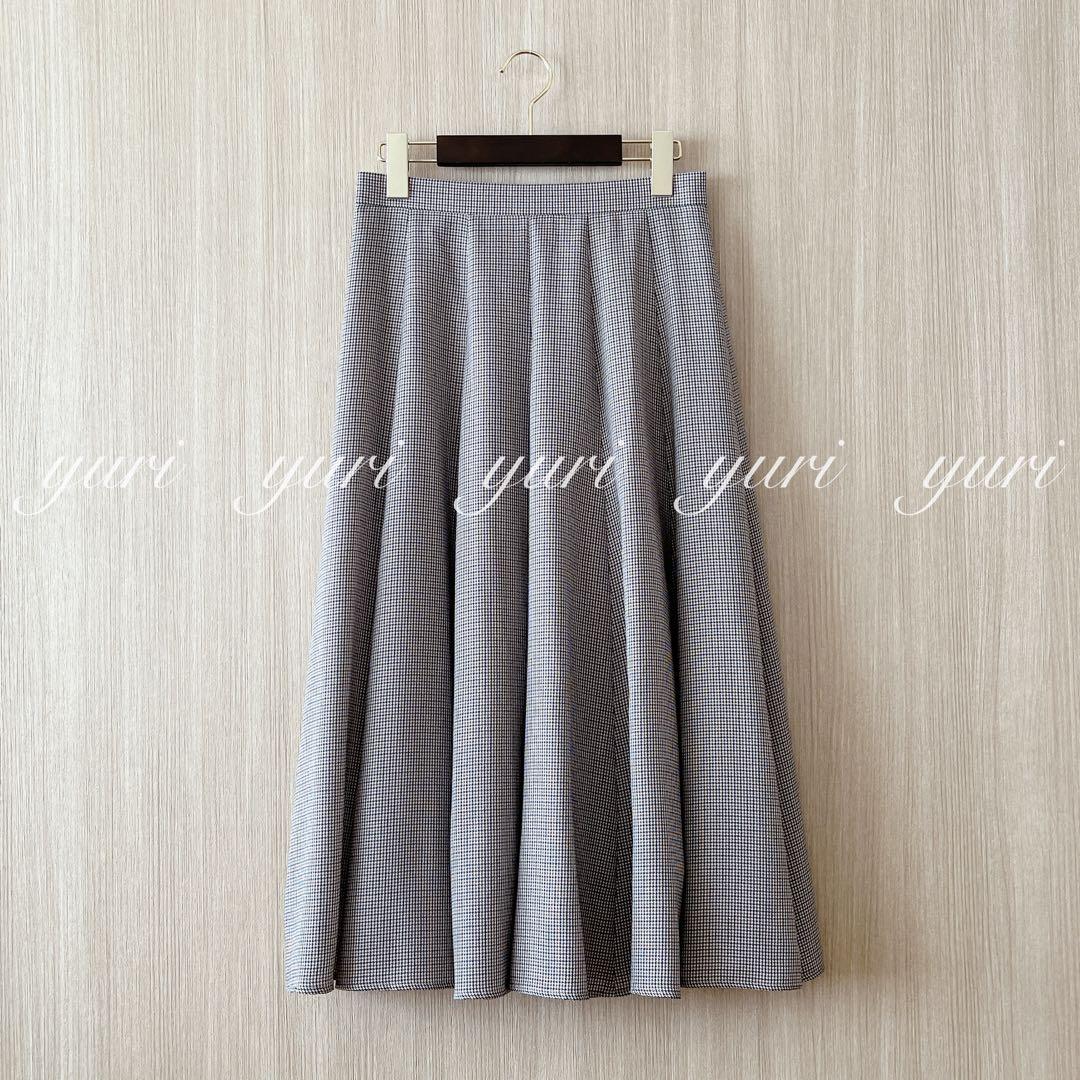 【1070】アナイ　スモールチェックフレアスカート　ブラウン　黒　38