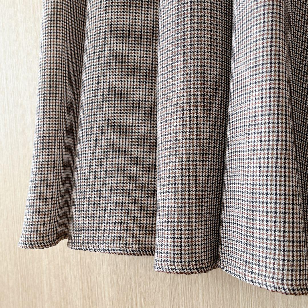 【1070】アナイ　スモールチェックフレアスカート　ブラウン　黒　38