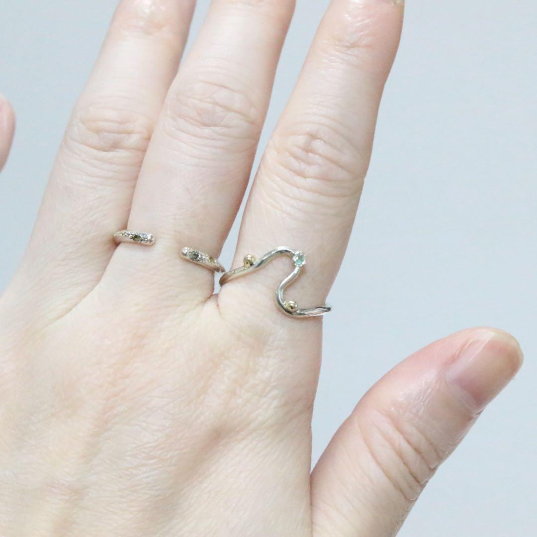 ブラジル産パライバトルマリンとK10粒々無造作曲線デザインシルバーリング10.5