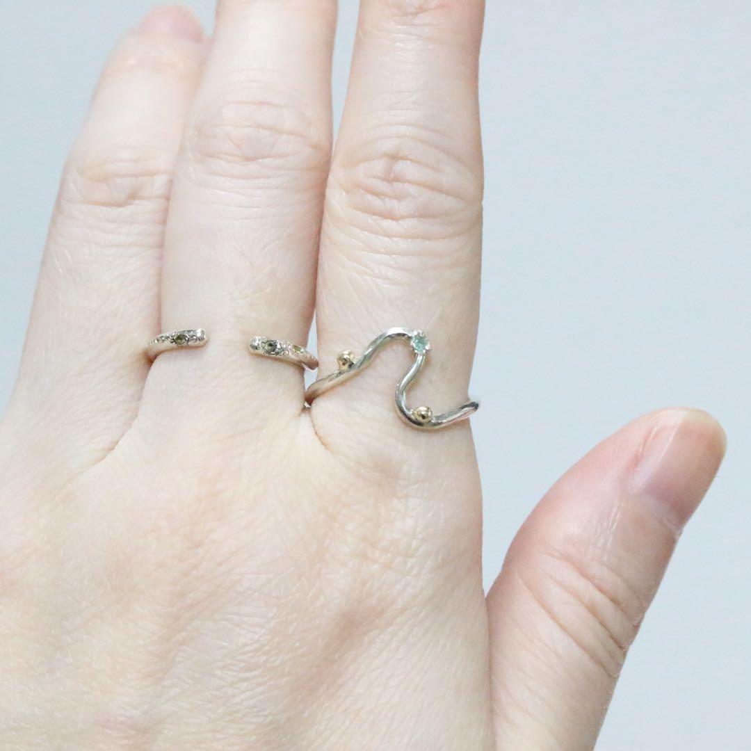 ブラジル産パライバトルマリンとK10粒々無造作曲線デザインシルバーリング10.5