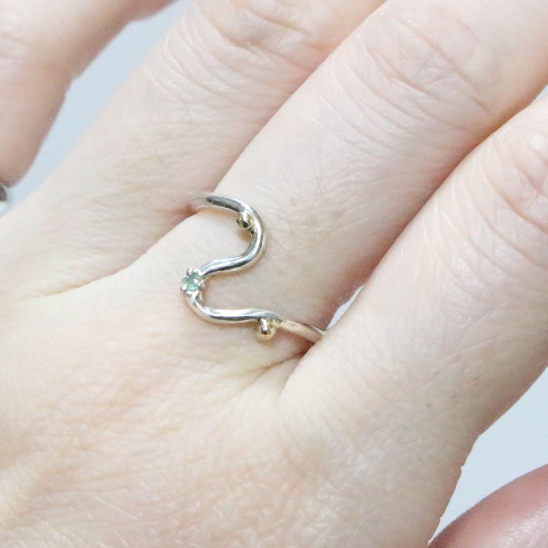 ブラジル産パライバトルマリンとK10粒々無造作曲線デザインシルバーリング10.5