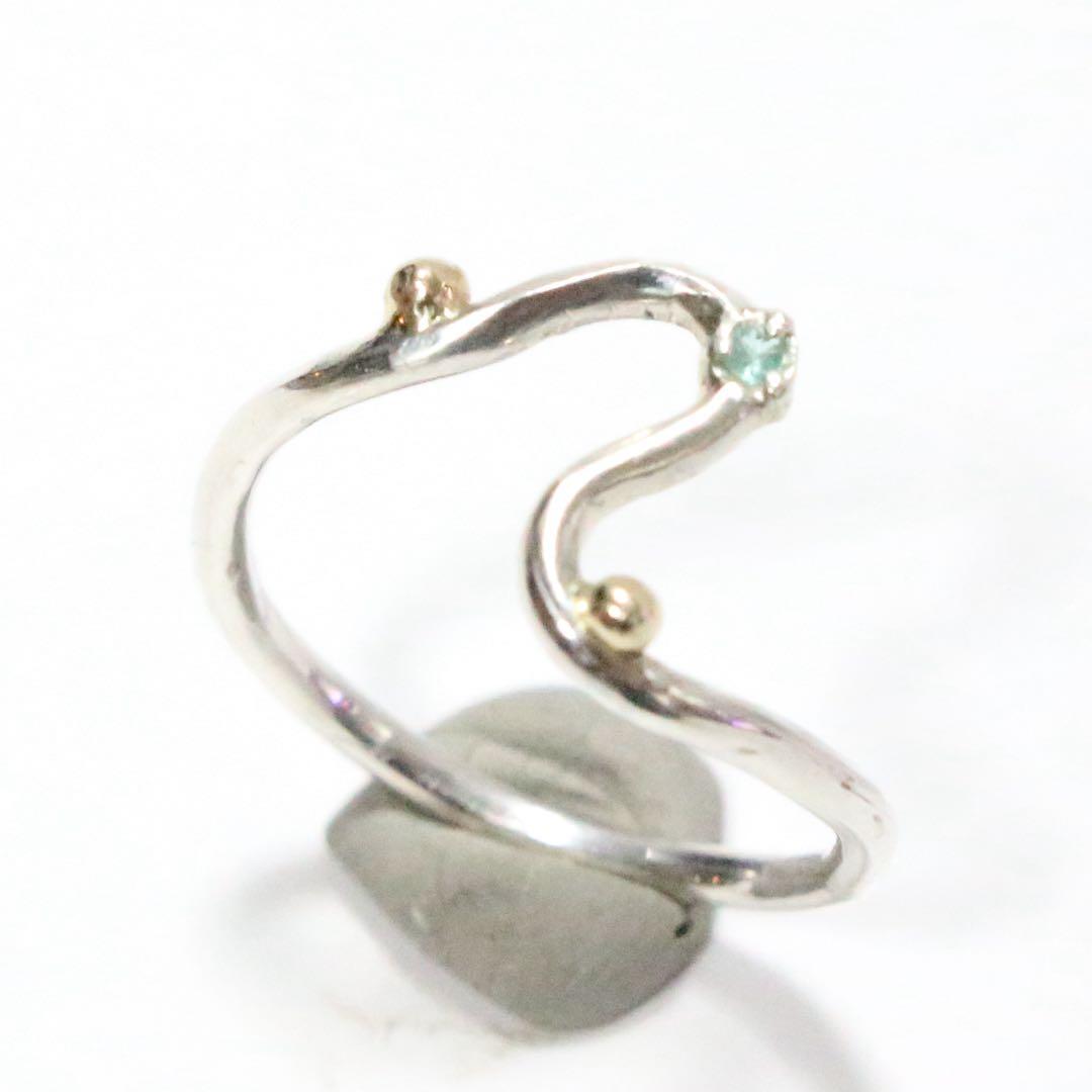 ブラジル産パライバトルマリンとK10粒々無造作曲線デザインシルバーリング10.5