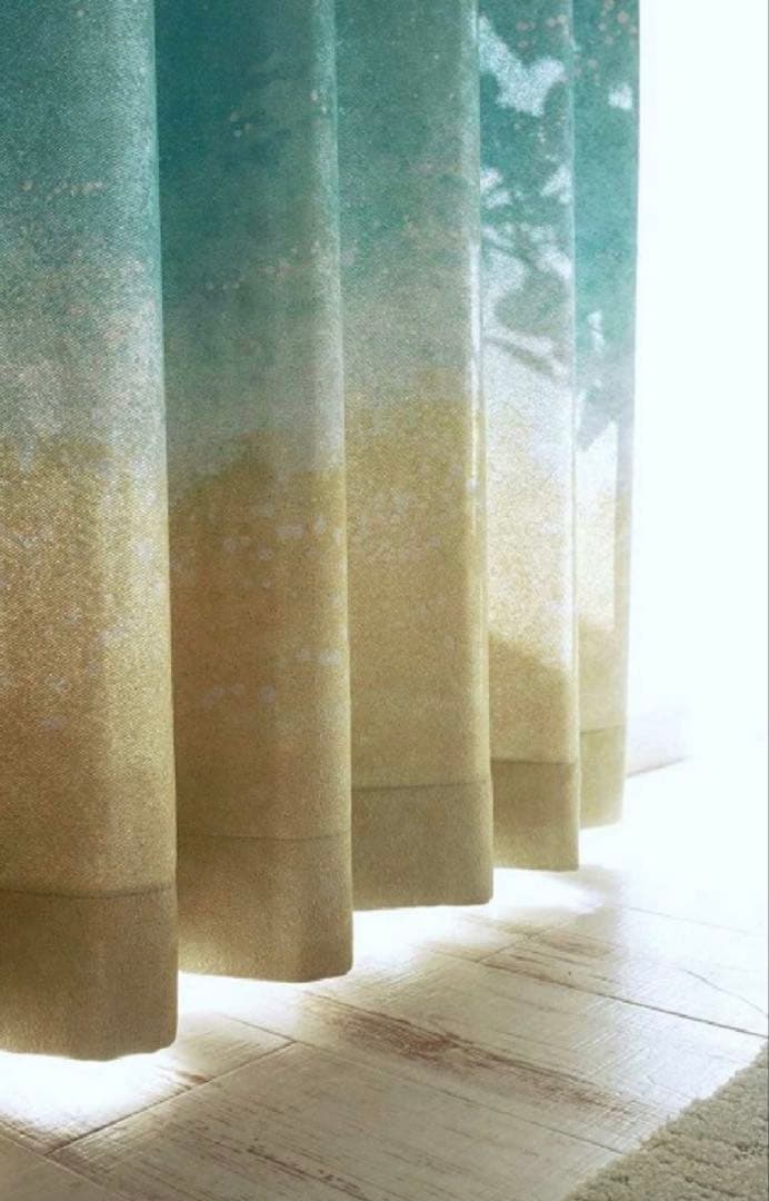 ビーチデザイン グラデーション遮光カーテンとフィッシュレースカーテンセット